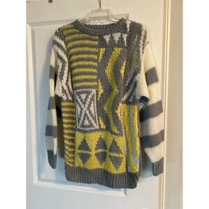 Vintage Forum Men's Size Medium Sweater Gray Yellow Pattern Chunky Knit